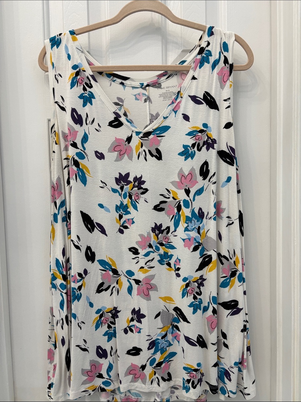 White Floral Tank Top with Pink, Blue & Yellow Accents